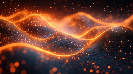 Abstract waves of glowing particles create a dynamic, visually captivating scene.