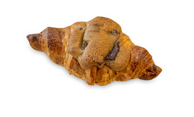 Top view of Freshly baked croissant isolated Single French pastry, focus selective
