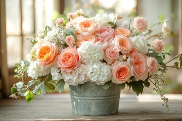 Obraz premium Timeless Elegance: Vintage-Inspired Garden Rose Bouquet Captures the Essence of Nostalgia and Beauty