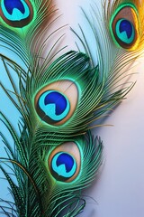 Obraz premium Beautiful colorful peacock feathers close up. Generative ai.
