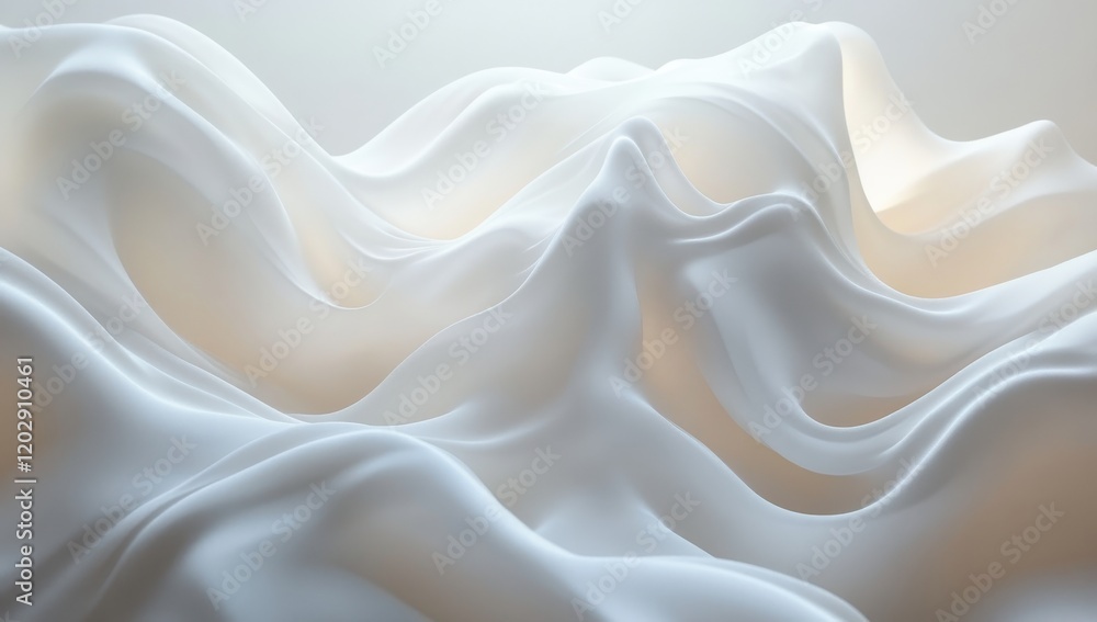 Poster soft and flowing white fabric waves creating a serene and ethereal atmosphere for background and tex