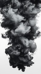 A swirling plume of black and white smoke rises dramatically against a light background, creating a striking visual contrast.