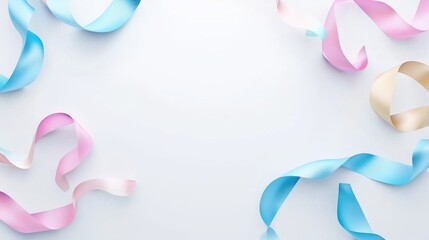 Fototapeta premium Pastel ribbons frame, white background, party invitation design