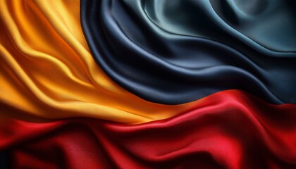 Obraz premium Elegant and vibrant draped silk fabric on a dark backdrop, perfect for Black History Month promotions, luxury events, fashion showcases, or artistic backgrounds.