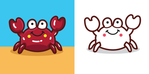 Fototapeta premium A cute crab doll cartoon illustration for sticker, design element, or coloring book element