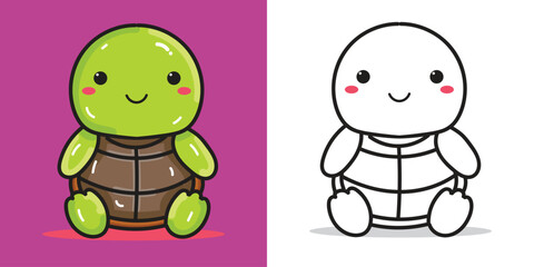 A Turtle Cartoon Illustration for Design Element or Coloring book Element