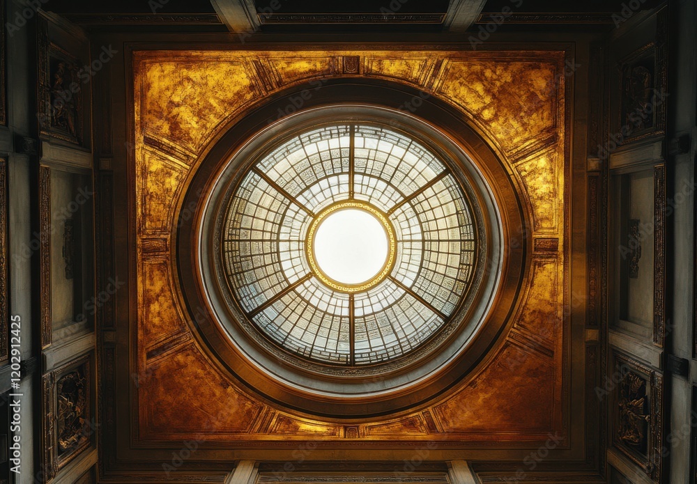 Poster stunning architectural view of a circular skylight illuminated by natural light, showcasing ornate d