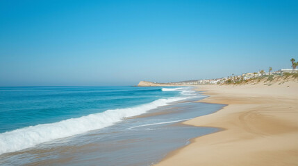 Obraz premium Tropical Sandy Beach with Soft Blue Ocean Waves and Clear Water 