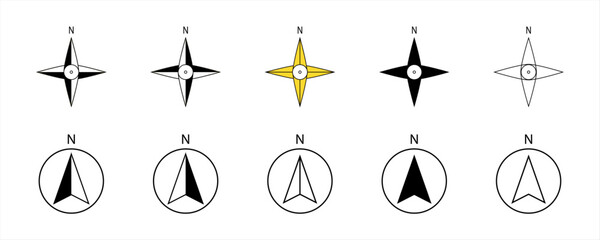 arrows north direction arrow icon or map N sign navigation GPS symbol stock illustration. compass icons element, used for App, Web, Print
