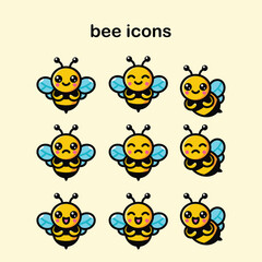 Cute Bee Icon Set