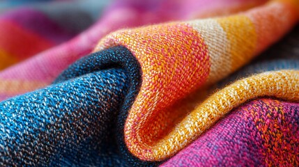 Close-up of colorful plaid fabric texture.