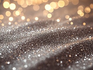 A macro shot of shimmering silver beads scattered on a glittery surface.