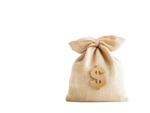 Overflowing money bag, a symbol of wealth, financial success and abundance