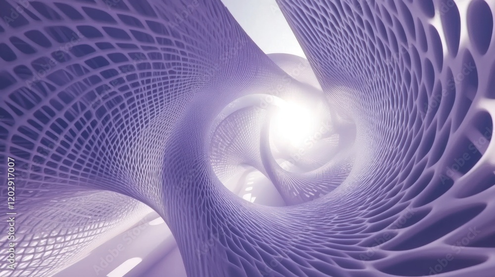 Poster purple spiral lattice architecture, futuristic design, bright background, 3d rendering