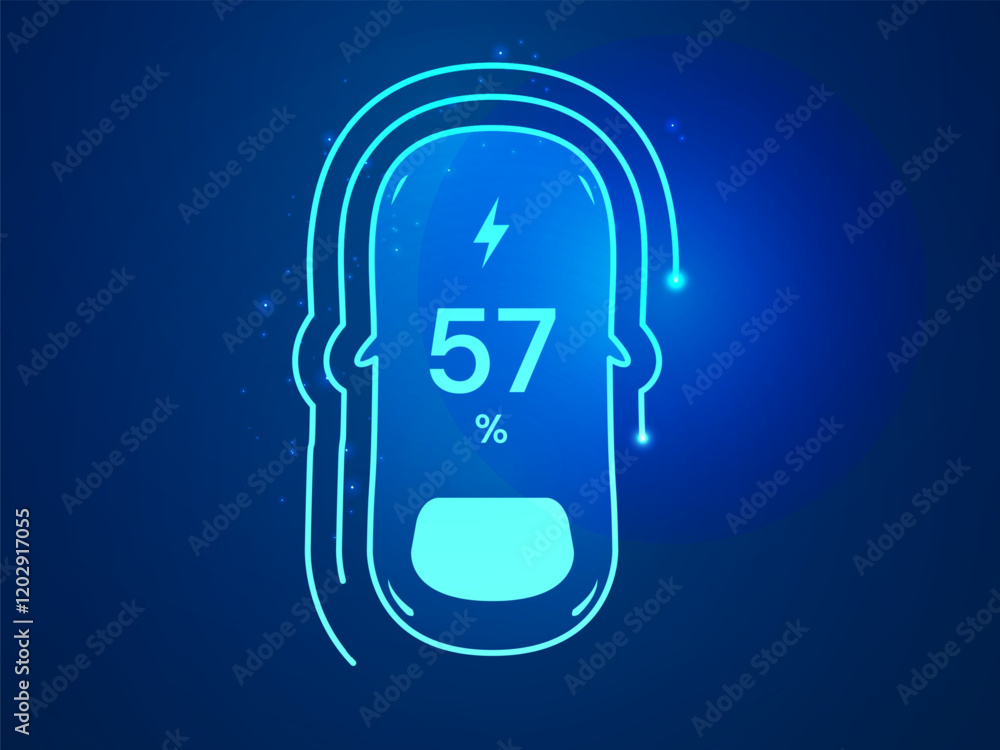 Poster electric vehicle battery charging dashboard hologram interface with loading bar around car top view 