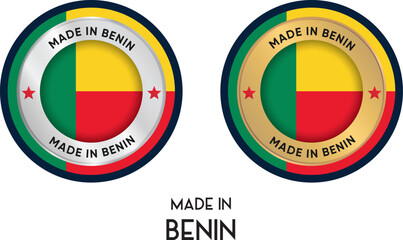 Made in Benin. Premium labels, stickers, pointer, badge and symbol of Benin flag icon. Collection vector illustration