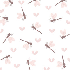Cute dragonfly pattern with hearts