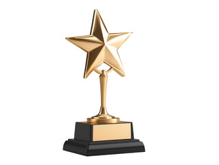 Shining gold star trophy on a black background, symbol of achievement and excellence