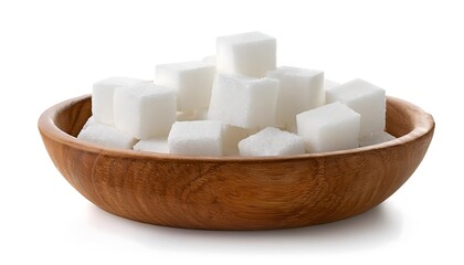 Wooden bowl filled with sugar cubes