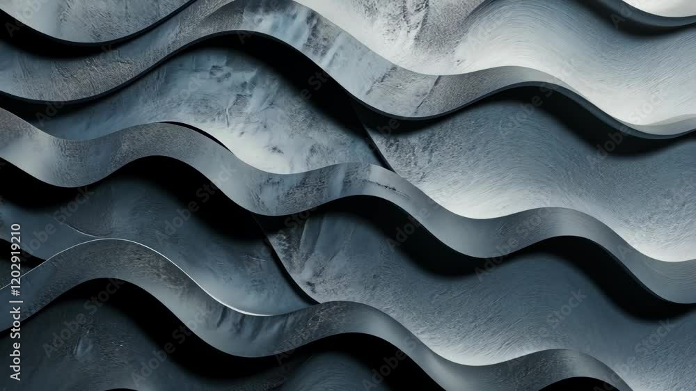 Poster abstract wavy metallic surface transition with textured shadows and light play
