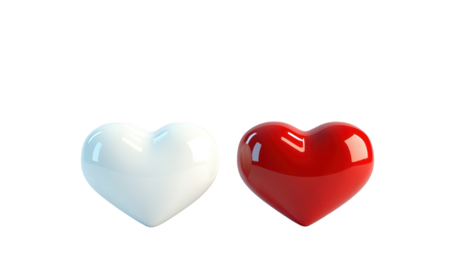 Two red hearts on a black background, symbol of love and affection 