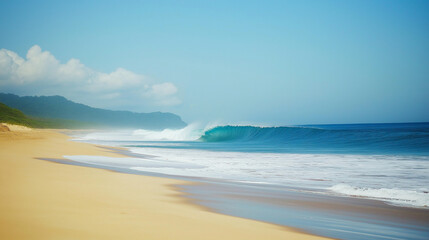 Obraz premium Tropical Sandy Beach with Soft Blue Ocean Waves and Clear Water