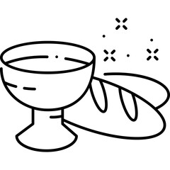 Bread and wine Outline style illustration 