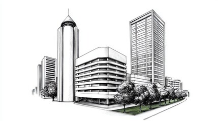 Modern Urban Skyscrapers and Architectural Design in City Landscape