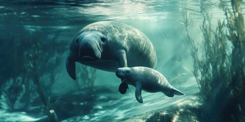 Mother and Baby Swimming