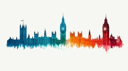 Obraz premium Colorful Silhouette of Iconic London Landmarks and Skyline Elements
