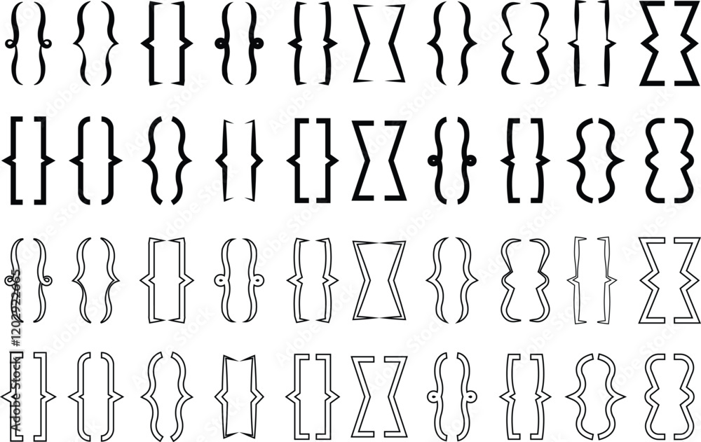 Fototapete set of curly double braces. symmetric brackets pair, punctuation symbol for mathematics. frames for 