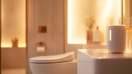 A modern bathroom with elegant lighting and minimalist decor.