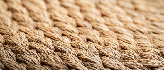 Fototapeta premium Material resources appearance concept. Woven texture of natural fibers in warm tones, showcasing intricate braiding and craftsmanship.