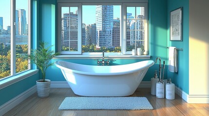 A clean and organized bathroom with a sparkling bathtub, neatly arranged cleaning tools, and bath products, ensuring a tranquil and efficient bathing experience every time.