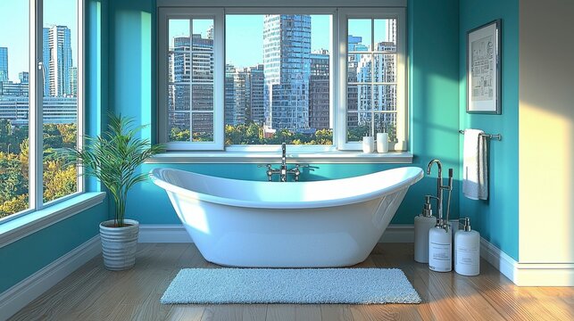 A clean and organized bathroom with a sparkling bathtub, neatly arranged cleaning tools, and bath products, ensuring a tranquil and efficient bathing experience every time.