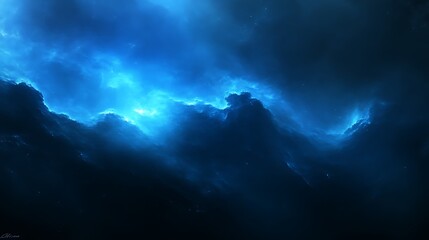 Celestial Nebula Blue Glowing Cosmic Cloudscape