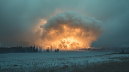 A large cloud of smoke rises from a fire in a field