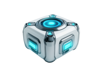 Luminous blue cube, a stunning display of light and geometry in darkened setting