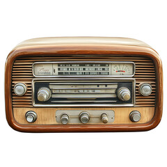 Fototapeta premium Vintage wooden radio with analog dials and controls.