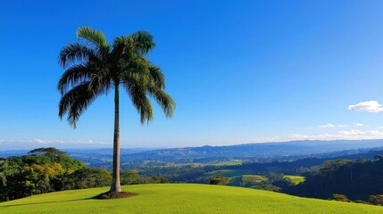 Palm Tree Overlooking Green Valley