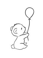 bear with balloon digital drawing illustration isolated