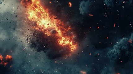 Obraz premium An explosive fireball erupts from a central point,