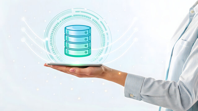 person holding a symbol of database