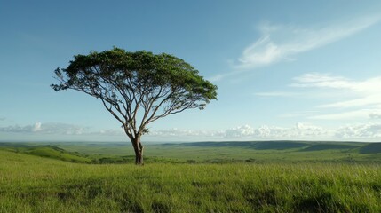 Fototapeta premium Solitary Tree on Grassy Plain