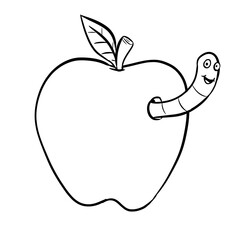 apple with worm digital drawing illustration isolated