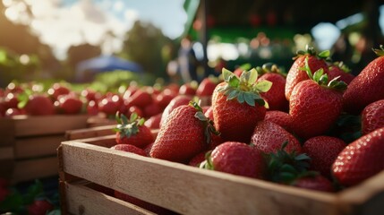 Fresh Strawberries at a Farmers Market
