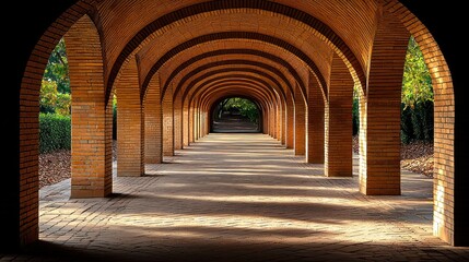 Obraz premium Serene Brick Archway Pathway: A Journey Through Architecture and Tranquility