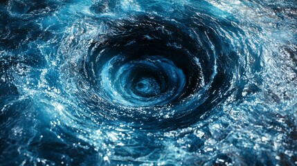 Close-up of a vortex split view of blue ocean waters, revealing the captivating movement and rich textures of the surface with mesmerizing details.