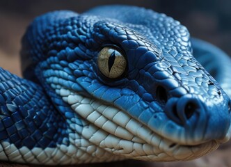Fototapeta premium Close-up shot of a blue viper snake's face, showing its distinctive markings and expression, animal, close-up, reptile, wildlife