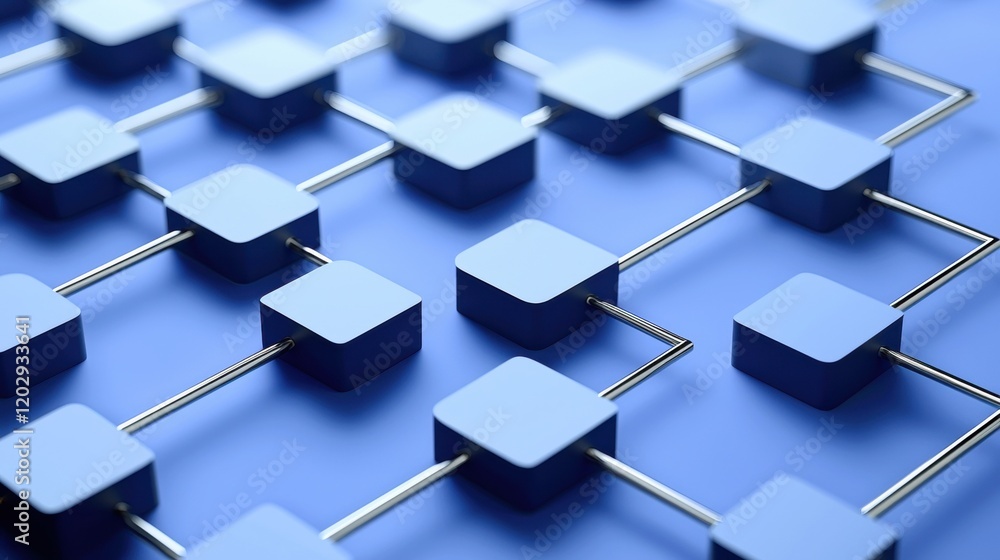 Poster a close-up view of blue geometric shapes interconnected by lines, creating a modern and abstract des